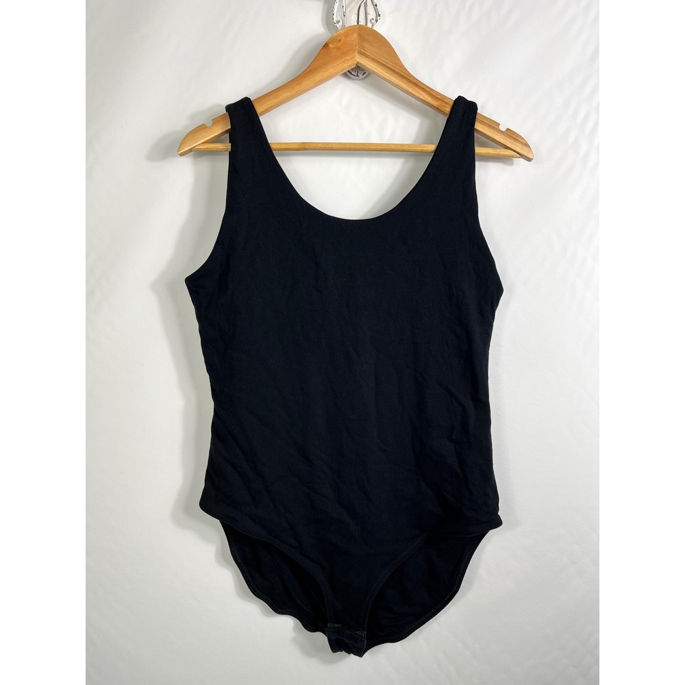 Pact Organic Cotton Bodysuit Womens XL Black Scoop‎ Neck Sleeveless Snap Gusset